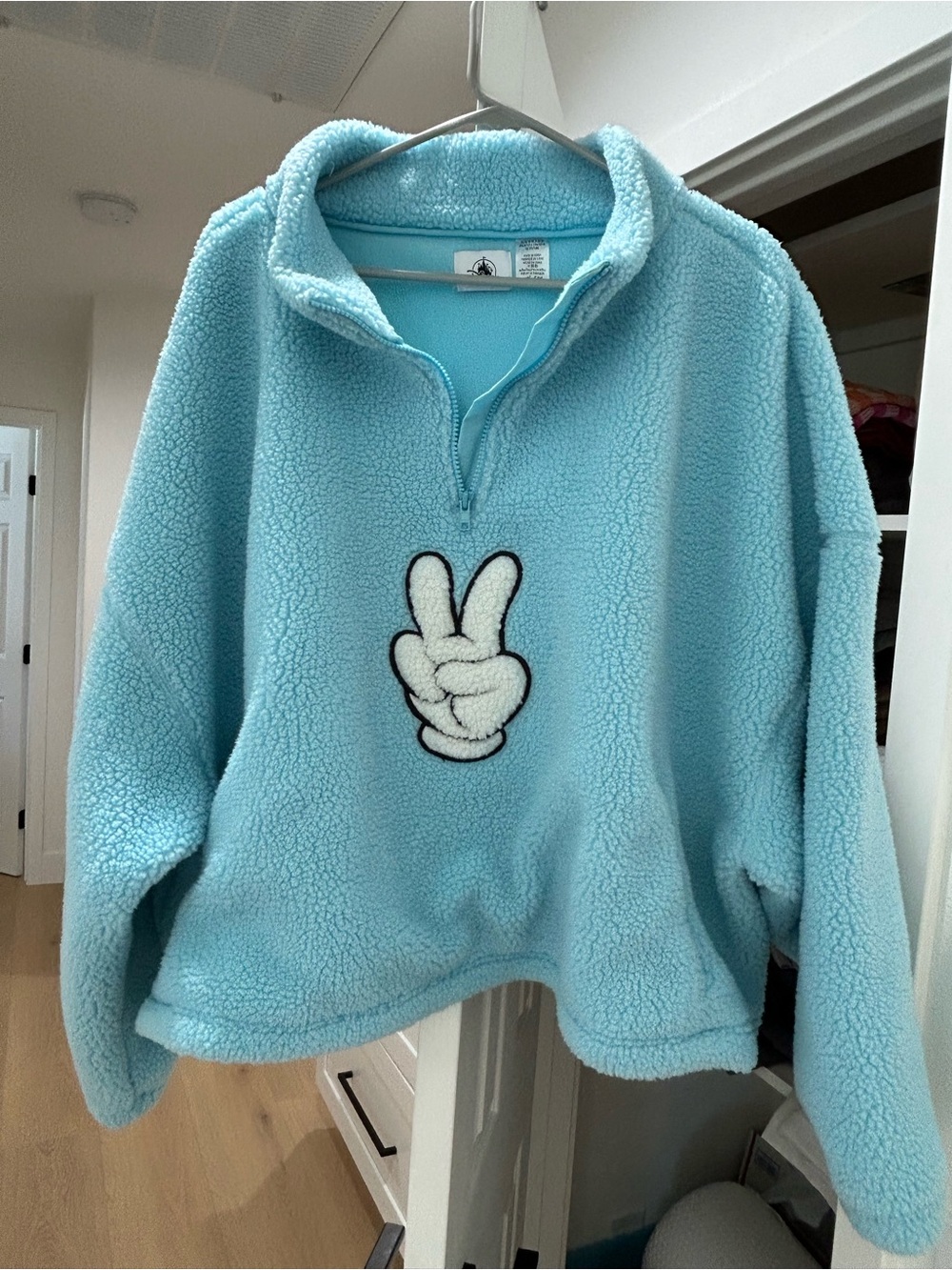 Women’s Disney Park Blue Sherpa Quarter-Zip Pullover with Peace Hand Patch.3XL